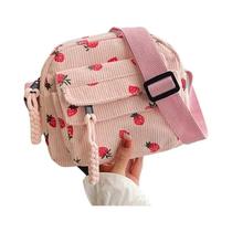 Bolsa Transversal De Corduroy Harajuku, Estilo Casual Japonês, Bolsa De Ombro Com Fecho De Zíper,