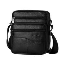 Bolsa Transversal De Couro Preta Para Homens, Bolsa Casual De Negócios Com Alça, Bolsa De Viagem