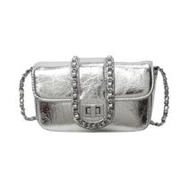 Bolsa Transversal De Couro PU Prateada Para Mulheres, Bolsa De Luxo Com Corrente, Bolsa Mensageira