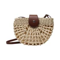 Bolsa Transversal De Palha Feminina Para O Verão, Feita À Mão, Em Rattan, Semicircular, Para Viagem