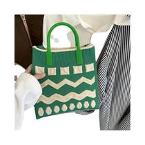 Bolsa Transversal De Tricô Com Cores Contrastantes Para Mulheres, Bolsa De Mão Fashion Com Design