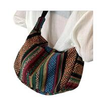 Bolsa Transversal Dobrável Com Padrão Listrado E Fecho De Zíper, Estilo Tribal, Forro Lavável À Mão