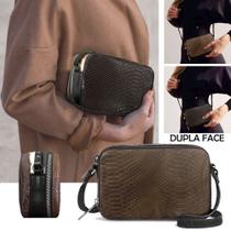 Bolsa Transversal Feminina Croco Média Elegante Versátil Dia a Dia Linda Luxo Estilosa Dupla Face