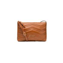Bolsa Transversal Feminina de Couro Zig Zag Matelasse Pequena Caramelo