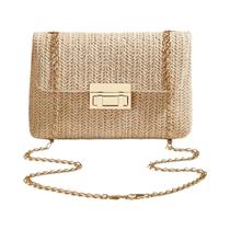 Bolsa Transversal Feminina De Palha Tecida À Mão, Bolsa De Ombro De Cor Sólida Com Fecho De Trava Bolsa Transversal Feminina De Palha Tecida À Mão, Bolsa De Ombro De Cor Sólida Com Fecho De Trava