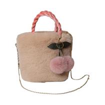 Bolsa Transversal Feminina De Pelúcia Sintética Com Pompom E Cereja, Bolsa De Ombro Pequena E Fofa