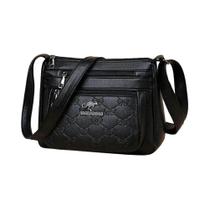 Bolsa Transversal Feminina Grande Em Couro PU Preto Com Múltiplos Compartimentos, Bolsa De Mãe