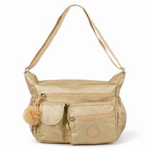 Bolsa Transversal Feminina Metalizada Vários Bolsos em Zíper Chaveiro Casual Dia a Dia Leve