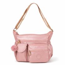 Bolsa Transversal Feminina Metalizada Vários Bolsos em Zíper Chaveiro Casual Dia a Dia Leve
