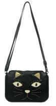 Bolsa Transversal Feminina Preta Tiracolo Gato em Couro