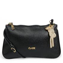 Bolsa Transversal Feminina Preto Couro Legítimo Pequena Classe Couro