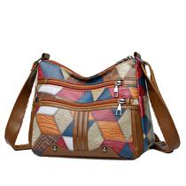 Bolsa transversal feminina PU Patchwork com vários bolsos Bolsa transversal feminina PU Patchwork com vários bolsos