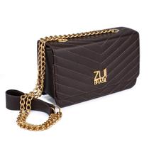 Bolsa Transversal Feminina Quadrada Baú Alça de Corrente Clutch Marrom