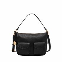 Bolsa Transversal Fossil Jolie de Couro Cargo Preta 28x8x20cm