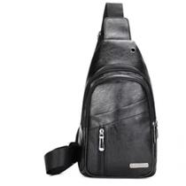 Bolsa Transversal Masculina Couro Ombro Peito Nova Pochete Preto Unissex