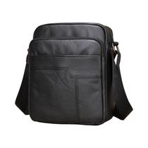 Bolsa Transversal Masculina De Couro Legítimo Preto, Pequena Bolsa Tiracolo Com Aba Para Homens