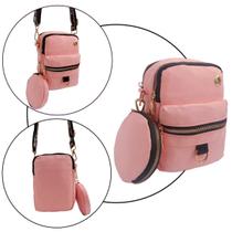 BOLSA TRANSVERSAL MINI BAG COM PORTA MOEDA Rosa Claro