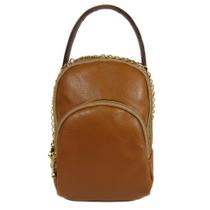 Bolsa transversal oval em couro caramelo Maria Adna