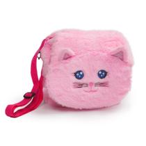 Bolsa Transversal Pelúcia Gatinho Rosa Escolar Polibrinq