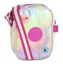 Bolsa Transversal Pequena Menina Shouderbag Holográfica Detalhes Pink Luluca Juvenil - Clio