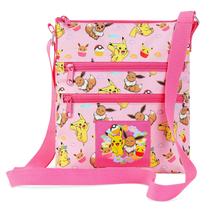 Bolsa transversal Pokémon Pikachu Eevee para meninas rosa AOP Bolsa transversal Pokémon Pikachu Eevee para meninas rosa AOP