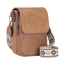 Bolsa Transversal Retro Feminina Em Couro PU Com Alça Larga E Tampa, Pequena E Estilosa
