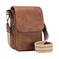 Bolsa Transversal Retro Feminina Em Couro PU Com Alça Larga E Tampa, Pequena E Estilosa