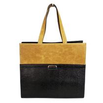 Bolsa Transversal/Tiracolo em Couro preto e ocre Maria Adna