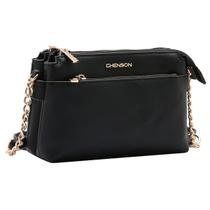 Bolsa Transversal Versátil PU Sintético 3 Compartimentos, Zíperes Personalizados e Corrente Dourada Bolsa Transversal Versátil PU Sintético 3 Compartimentos, Zíperes Personalizados e Corrente Dourada