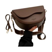 Bolsa Transversal Vintage Feminina Em Couro PU Com Alça Larga, Cor Sólida, Pequena Bolsa De Ombro