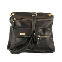 Bolsa Transversal zinco em Couro Legitimo Preta - Betania Couros