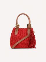Bolsa Tricô Couro Fivela Crossbody - Vermelho