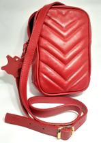 Bolsa Vermelha em Couro Pequena Transversal Feminina - Mobelli Cosmeticos