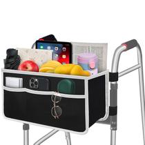 Bolsa Walker, dobrável equipada com 6 tiras elásticas, mais forte do que qualquer outra cesta para andador, cesta para andador com vários bolsos e que nunca tomba, melhor presente para idosos e familiares preta