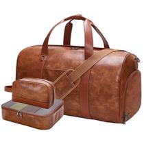 Bolsa Weekender, couro Double Bus para mulheres e homens, com conjunto de 3 peças Bolsa Weekender, couro Double Bus para mulheres e homens, com conjunto de 3 peças