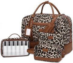 Bolsa Weekender Grande Wogarl para Mulheres - Estampa de Leopardo em Lona