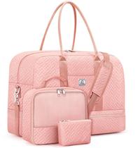 Bolsas de fim de semana para mulheres, bolsa grande para dormir, mochila de viagem de lona, sacola de mão com compartimento para sapatos, 21", conjunto de 3 peças