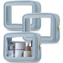 Bolsas de maquiagem Abbylike, 3 peças de higiene pessoal transparente, nylon, PVC, azul