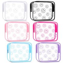 Bolsas de maquiagem Cunno 6 peças Preppy Boho Smile Face Flamingo PVC