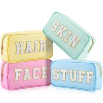 Bolsas de maquiagem Cunno Preppy Chenille Letter Nylon 4 peças femininas