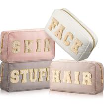 Bolsas de maquiagem Cunno Preppy Chenille Letter Nylon 4 peças femininas Bolsas de maquiagem Cunno Preppy Chenille Letter Nylon 4 peças femininas