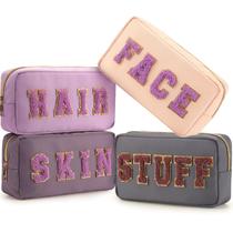 Bolsas de maquiagem Cunno Preppy Chenille Letter Nylon Purple x4