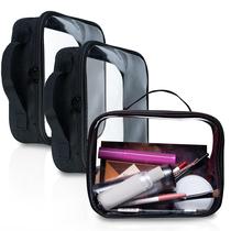 Bolsas de maquiagem transparentes Bolsafy, 3 peças, pretas, impermeáveis e resistentes a vazamentos