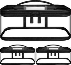 Bolsas de maquiagem transparentes de 3 peças Bolsas de cosméticos Bolsa de viagem de higiene pessoal para mulheres PVC portátil à prova d'água transparente com zíper organizadores de bolsa de armazenamento com alça para viagens de férias Banheiro