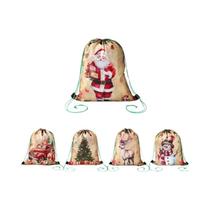 Bolsas De Presente De Natal 6pcs Sacos Com Cordão Do Papai Noel Decoração De Festa De Natal 2025