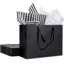 Bolsas de Regalo Plauthus 40x15x30 cm con Asa de Cinta Negra Paquete de 12