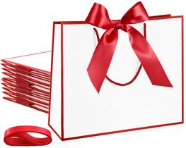 Bolsas de Regalo Silkfly 12 Unidades Blanco y Rojo 30x25x10 cm con Lazo