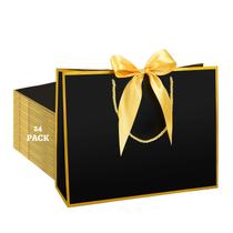 Bolsas de Regalo VZZNN 24 Piezas Medianas y Grandes 32x25x11cm Negro-Dorado