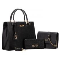 Bolsas Feminina Kit 3 Peças Com Carteira Selten Preto