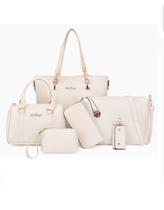 Bolsas Femininas Com Alça de Ombro Ajustável, Creme, Conjunto de 6 Peças Bolsas Femininas Com Alça de Ombro Ajustável, Creme, Conjunto de 6 Peças